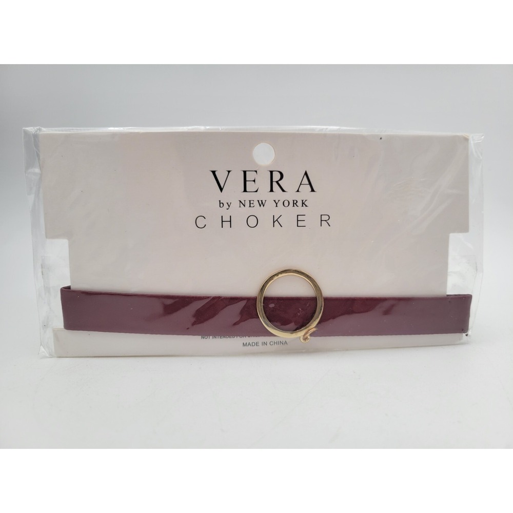 New Vera by New York Women's‎ Burgundy Satin Choker Gold Tone Ring Necklace